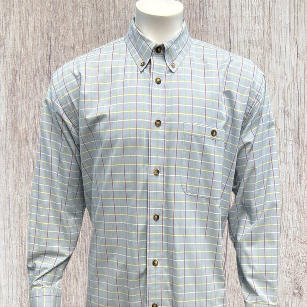 Orvis Blue Red Yellow Stripe Men's Button-Down Long Sleeve Dress Shirt Size LG